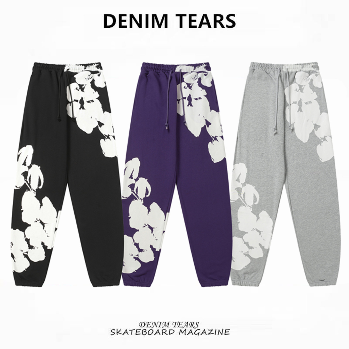 FOG高街DENIM TEARS木棉花美式发泡印花运动长裤男女休闲束脚裤子