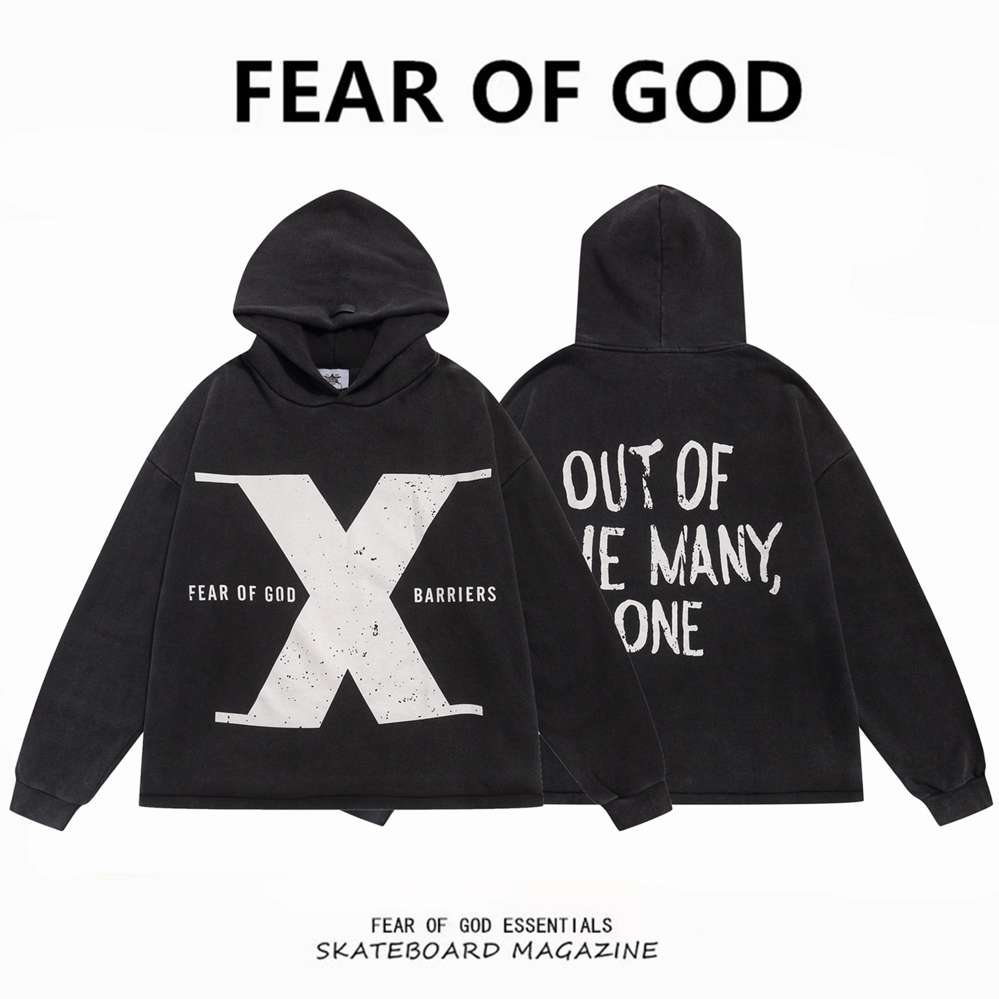 FOG联名高街美式X字母连帽卫衣