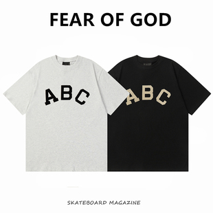 字母潮牌美式 Fear FOG主线植绒ABC短袖 God 高街宽松运动T恤男
