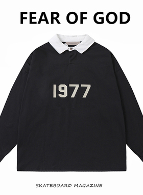 FEAR OF GOD FOG复线ESSENTIALS植绒1977翻领POLO衫宽松长袖T恤潮