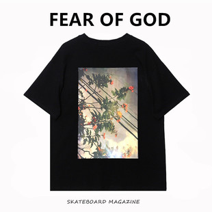 情侣短袖 GOD 潮牌宽松男士 T恤 FOG复线ESSENTIALS花卉美式 FEAR