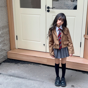 2023洋气女童小西装衬衫套装秋冬装学院风儿童西服外套百褶裙短裙