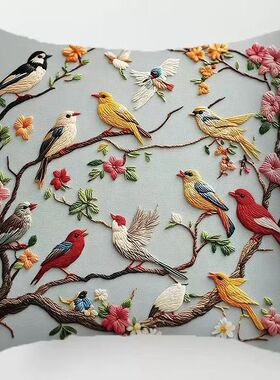 新款树枝小鸟2抱枕套可拆洗平面印花波西米亚风格沙发印花靠垫套