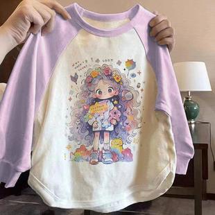 T恤甜美上衣 纯棉公主风韩版 童装 女童秋冬装 洋气儿童插肩拼接长袖