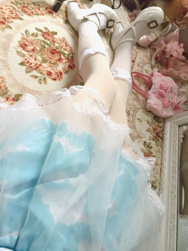 原创风蓝天白云洛丽塔双层蓬蓬裙