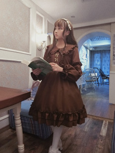 逗酱原创榛果拿铁风Lolita宫廷复古巧克力长袖 连衣裙