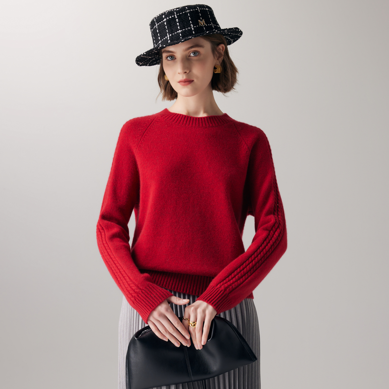 帕罗长袖纯羊绒宽松圆领羊绒衫女