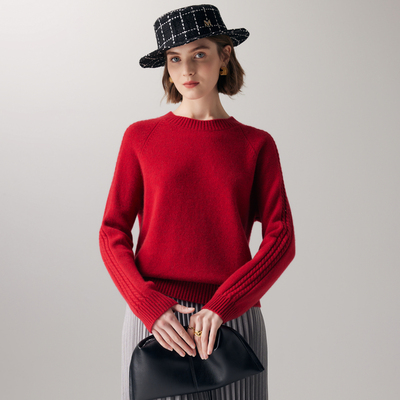 帕罗长袖纯羊绒宽松圆领羊绒衫女