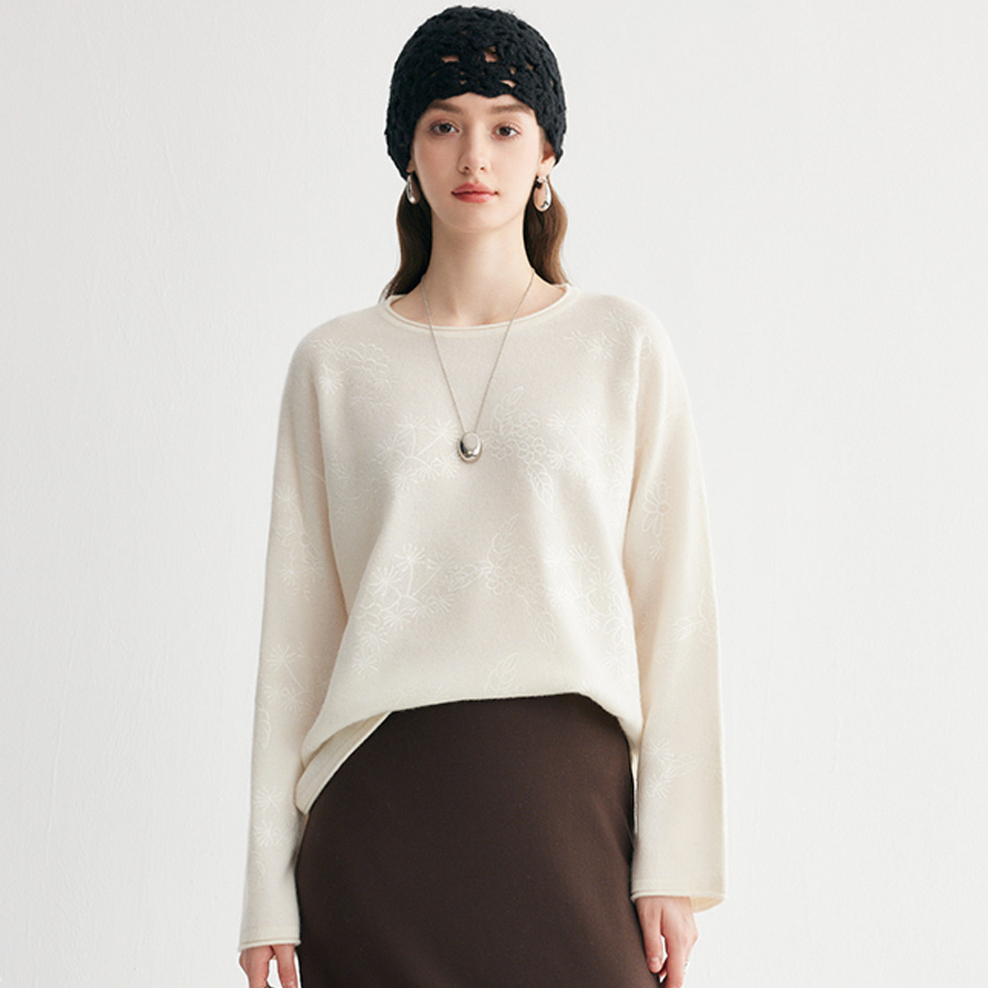 帕罗圆领宽松套头100%纯羊绒衫女