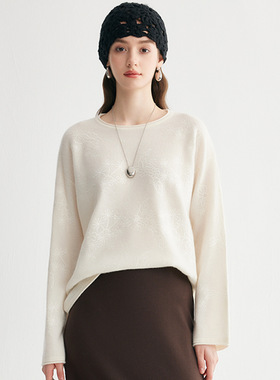 PALUOPO/帕罗温柔慵懒风100%羊绒衫女圆领宽松套头打底简约针织衫