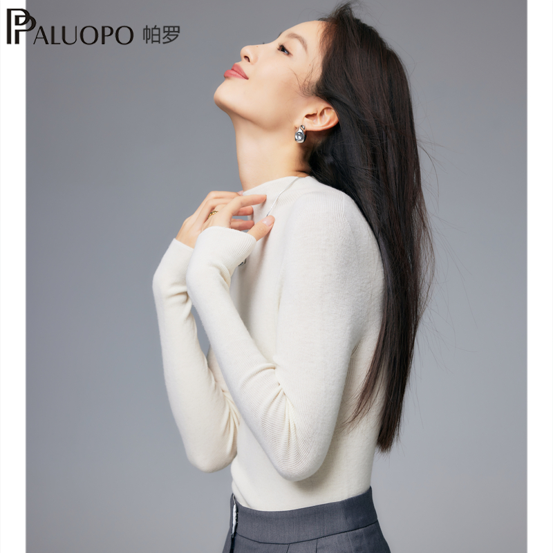 帕罗25秋冬新款100%绵羊毛女士针织毛衣半高领打底纯色百搭羊毛衫