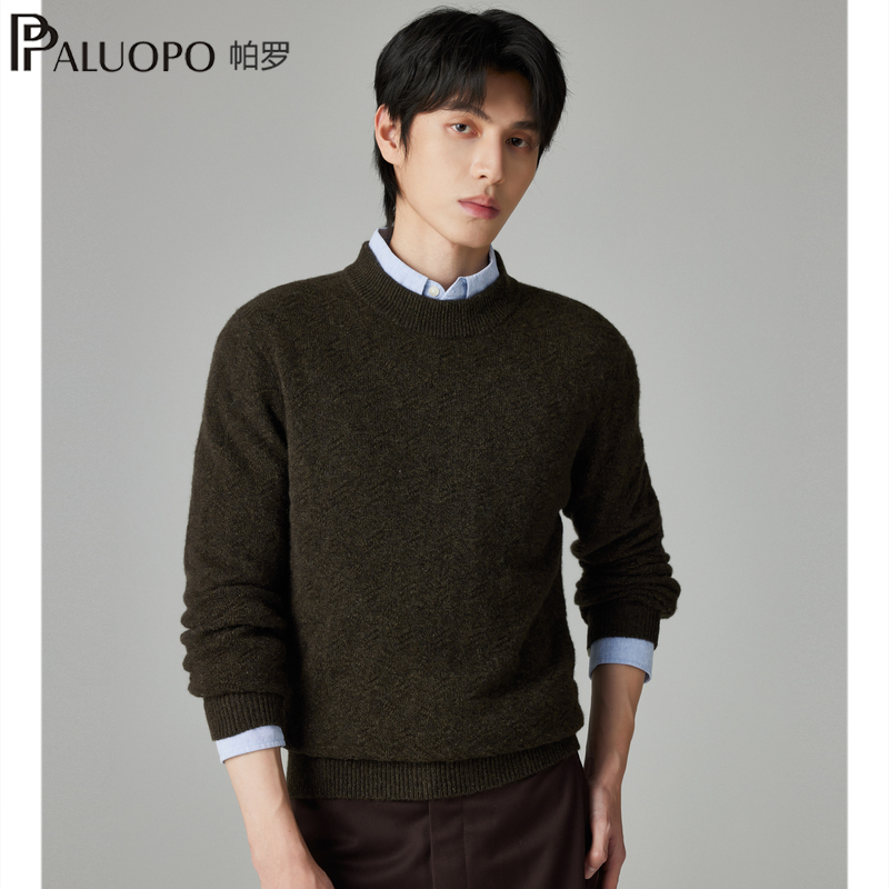 帕罗25秋冬100%纯山羊绒衫男士针织加厚保暖纯色圆领7针新款毛衣