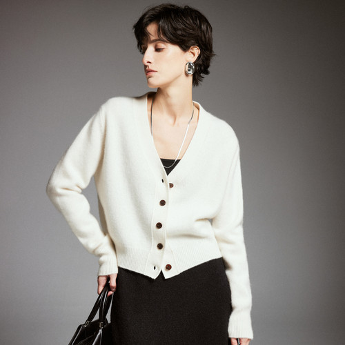 帕罗强缩洗100山羊绒V领针织开衫慵懒风毛衣叠穿外套女秋冬