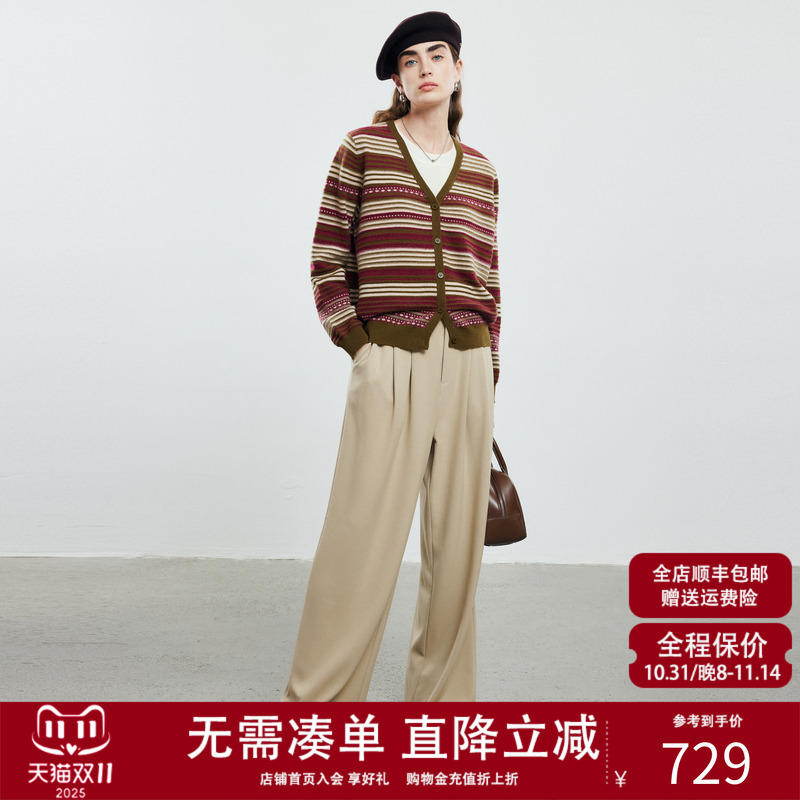 100%纯山羊绒女士提花复古