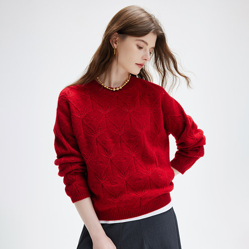 帕罗长袖宽松圆领复古纯羊绒毛衣