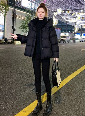 黑色短款羽绒服女2025年新款冬季90白鸭绒宽松加厚保暖小个子外套