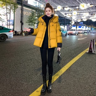 黄色短款小个子羽绒服女2025年新款冬季拼接90白鸭绒加厚保暖外套