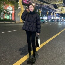 黑色短款羽绒服女2025冬季新款女士立领针织拼接95白鸭绒保暖外套