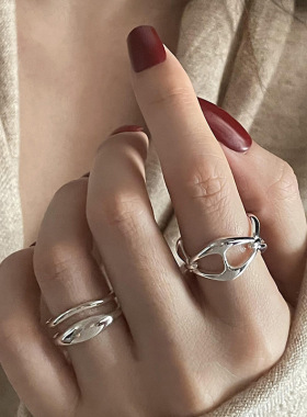 饰尚e族镂空猪鼻子戒指女几何不规则拉环设计感开口指环双