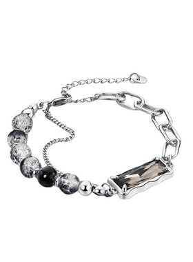 饰尚e族黑色冰晶锆石手链男女情侣时尚个性气质双层几何不规则手