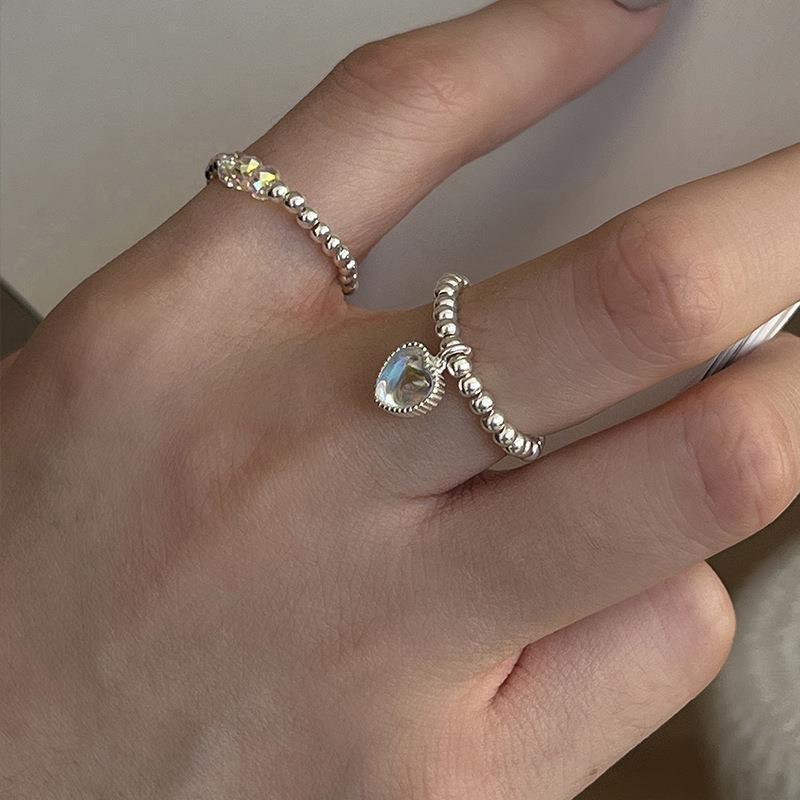 甜酷风爱心圆珠戒指女韩版时尚个性串珠弹力指环ins风气质食指戒