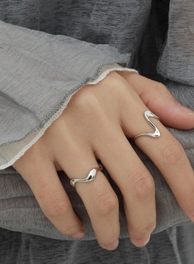 饰尚e族简约线条波浪戒指女时尚个性气质百搭开口指环ins风小众食