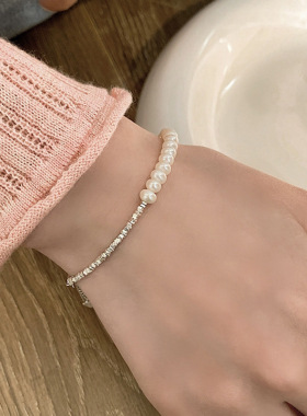 饰尚e族简约碎银珍珠手链女百搭时尚个性手环ins网红气质创