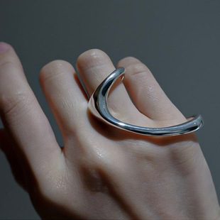 气质开口指环嘻哈镂空创意饰品 双指戒指女复古时尚 S925银个性 韩版