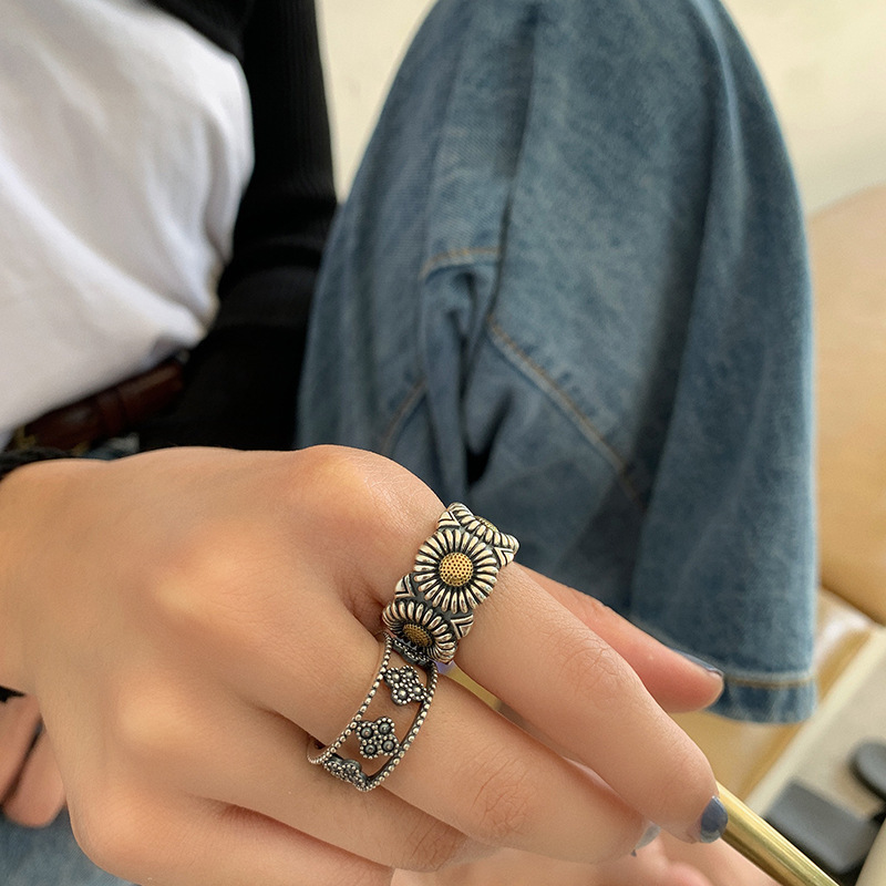 泰银小雏菊戒指女s925纯银复古