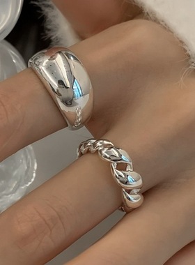 饰尚e族简约线条麻花缠绕戒指女个性光面几何牛角包开口指