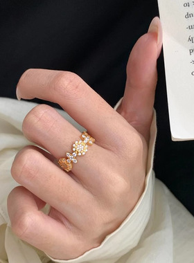 太阳花朵戒指女简约甜美时尚个性百搭开口指环ins风网红食指戒潮