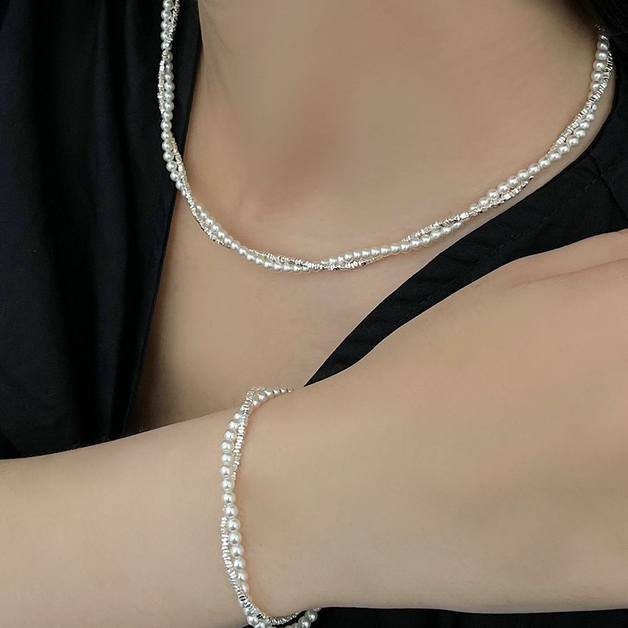 饰尚e族双层缠绕碎银珍珠项链手链女韩版时尚百搭气质锁骨