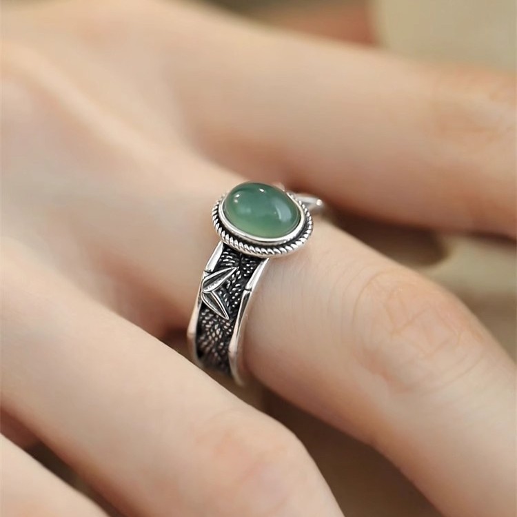 饰尚e族新中式竹叶戒指女复古做旧个性百搭开口指环小众设计感轻