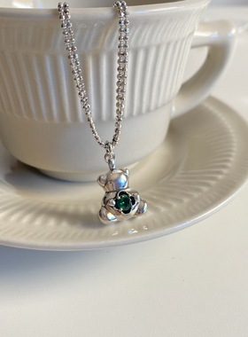 饰尚e族韩版甜美小熊项链女复古时尚气质微镶锆石抱抱熊锁