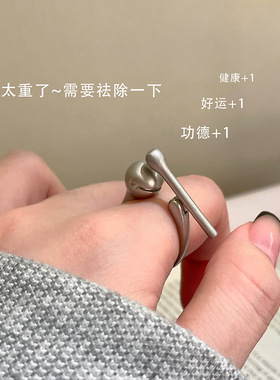 饰尚e族独特敲敲攒功德木鱼戒指女可活动创意S925镀银开口食指戒