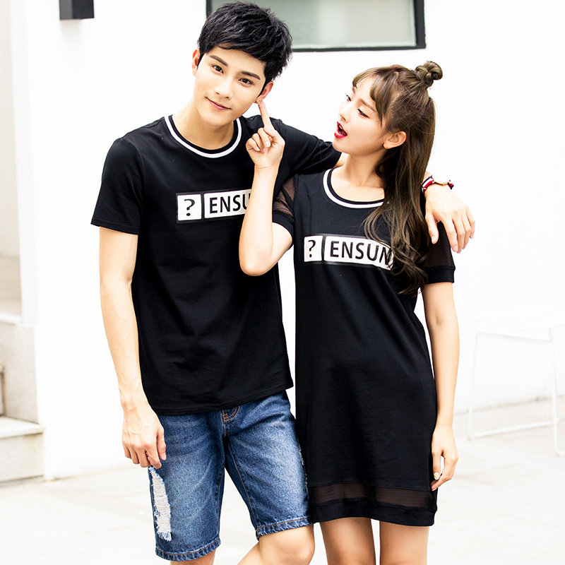 沙滩情侣装夏装2019新款韩版百搭短袖T恤女宽松中长款连衣裙春装在类目 男装, T恤中 - 来自Buy2taobao.com提供专业的淘宝代购服务