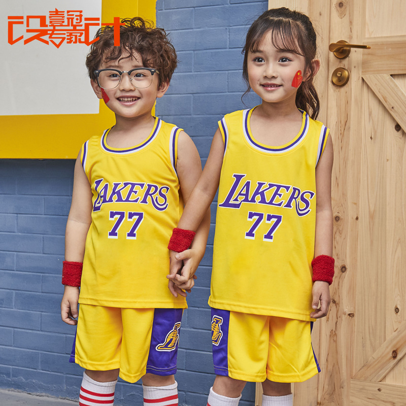 儿童湖人队77号东契奇篮球服宝宝比赛训练球衣童装运动班服印字号