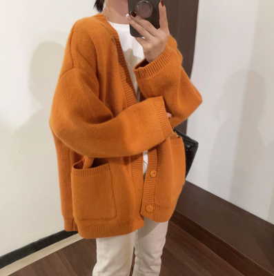 貂绒开衫纯色中长款针织宽松毛衣