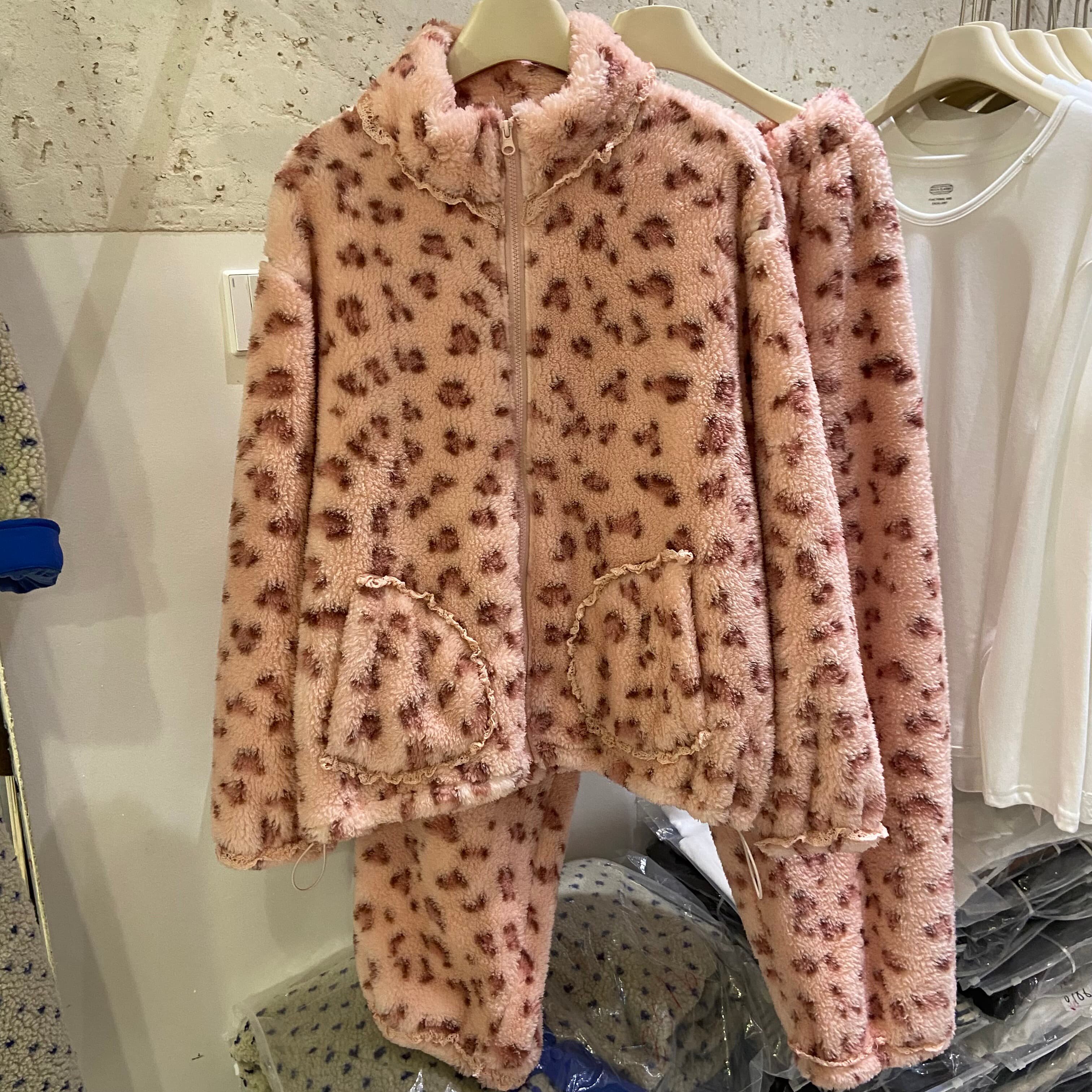 立领蕾丝花边韩国豹纹外穿家居服