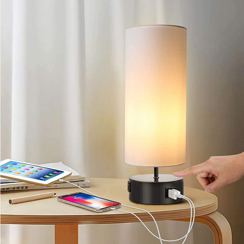 台灯卧室床头灯现代简约北欧布艺智能调光USB家用书房浪漫暖光灯