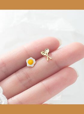 可爱风趣味不对称刀叉s925小耳坠