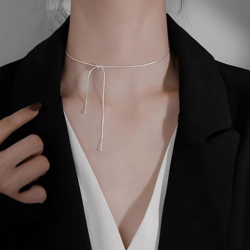 925银纯银蛇骨链女choker项圈