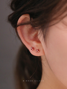 925纯银红宝石耳钉女复古轻奢耳环2021年新款高级感耳饰