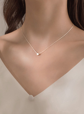 925纯银几何方块项链轻奢小众锁骨链配饰女百搭夏冷淡风