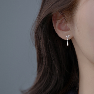 S925纯银叶子2022年新款 耳钉镶钻树叶耳环小众设计高级感耳坠耳饰