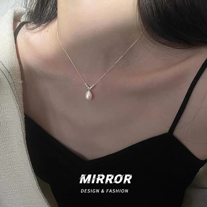 925银项链女水滴淡水珍珠吊坠锁骨链小众设计ins时尚轻奢