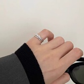 925银麻花尾戒女轻奢双层开口戒小众设计冷淡风复古做旧指环ins潮