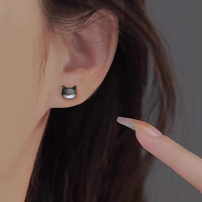 925纯银猫咪独特耳钉女2025新款爆款小众高级感耳环可爱耳饰