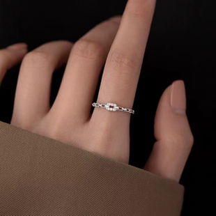 925纯银闪钻链条戒指女小众设计ins冷淡风指环轻奢食指戒