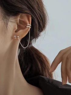 925纯银十字不对称耳钉个性耳夹小众夏耳线2023新款爆款
